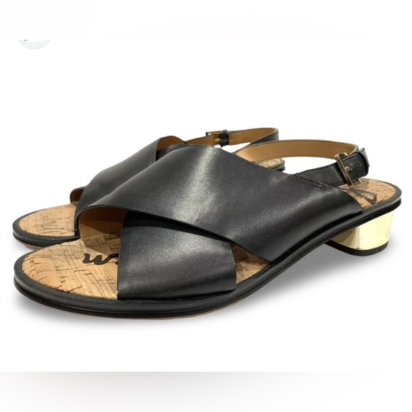 SAM EDELMAN Black Faux Leather Sandals - Picture 1 of 5